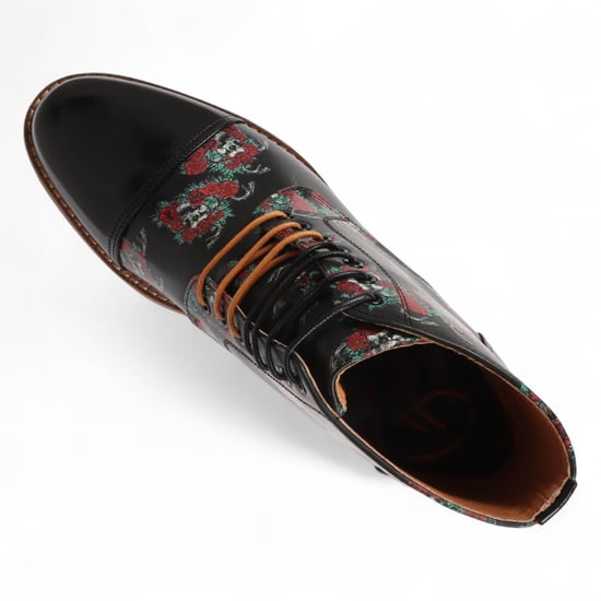 Botines Oxford de piel con estampado floral y calavera negra para hombre de Justin Reess - Adam Skull - Image 5