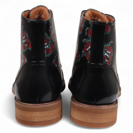 Botines Oxford de piel con estampado floral y calavera negra para hombre de Justin Reess - Adam Skull - Image 6