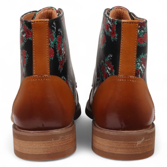 Botines Oxford de piel con estampado floral y calavera marrón de Justin Reess para hombre - Adam Skull - Image 6
