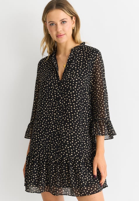 Minivestido camisero negro con manchas de animales - Image 2