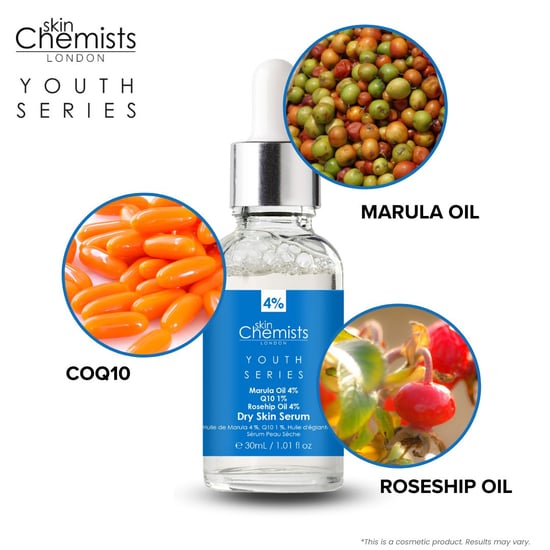 skinChemists Serie Juventud Suero para Piel Seca Aceite de Marula 4%, Q10 1%, Aceite de Rosa Mosqueta 4% 30ml x 2 Paquete Dúo - Image 4