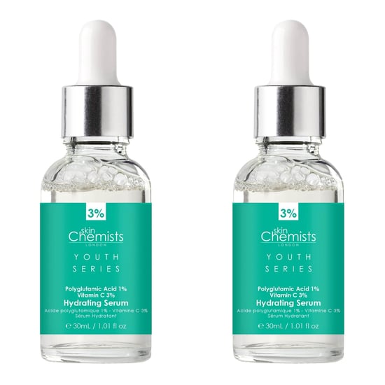 skinChemists Serie Juventud Suero Hidratante Ácido Poliglutámico 1%, Vitamina C 3% 30ml x 2 Paquete Dúo - Image 1