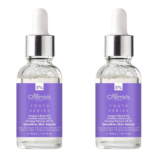 skinChemists Serie Juvenil Suero para Piel Sensible Sangre de Dragón 5%, Centella Asiática 3%, Aceite de Onagra 1% 30ml x 2 Paquete Dúo - Image 1