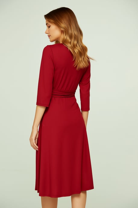 Vestido cruzado con cuello en V y manga 3/4 Burdeos – Jersey de viscosa suave - Image 3