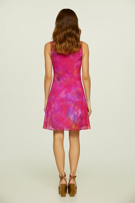 Vestido evasé sin mangas para mujer: estampado abstracto multicolor, algodón forrado con capa de nailon transparente - Image 4