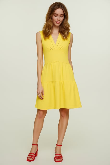 Vestido de punto de algodón amarillo sin mangas - Image 2
