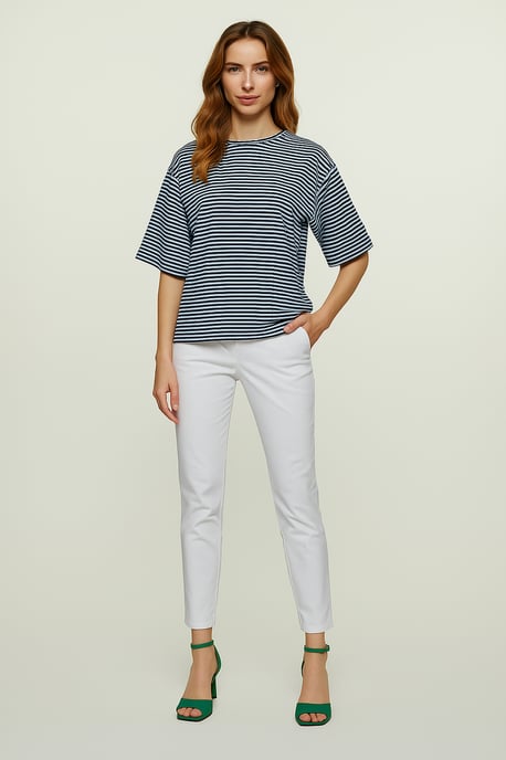 Top oversize de rayas de viscosa y elastano con mangas al codo - Image 3