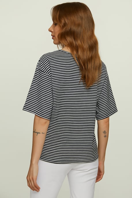 Top oversize de rayas de viscosa y elastano con mangas al codo - Image 4