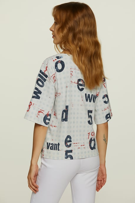 Camiseta extragrande de algodón con estampado ripstop y mangas hasta el codo - Image 4