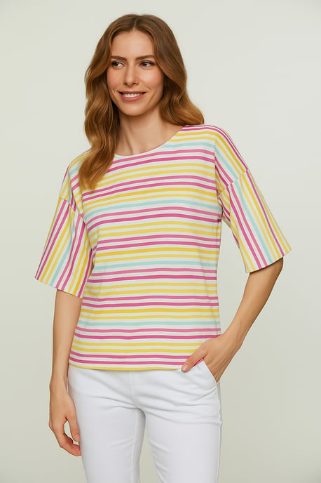 Top oversize de algodón antidesgarro a rayas con mangas hasta el codo - Image 2