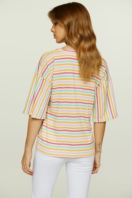 Top oversize de algodón antidesgarro a rayas con mangas hasta el codo - Image 3