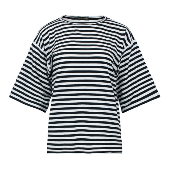 Top oversize de viscosa y elastano con rayas anchas en blanco y negro - Image 1