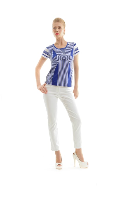 Top de punto con gráfico azul real para mujer: manga corta, corte elástico - Image 2