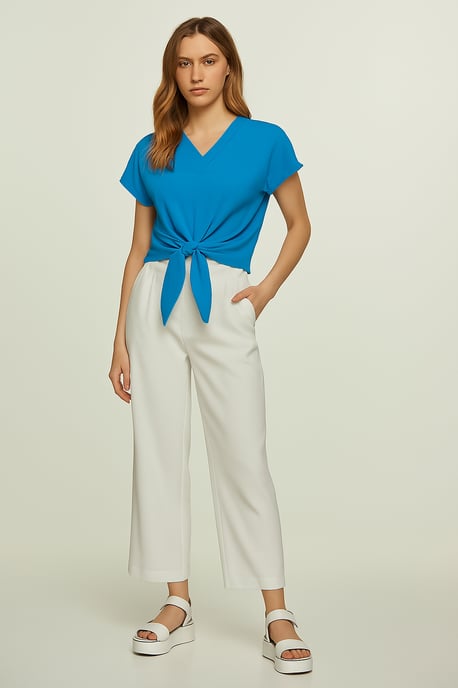 Blusa con lazo en azul celeste – 100% Voile de viscosa - Image 2