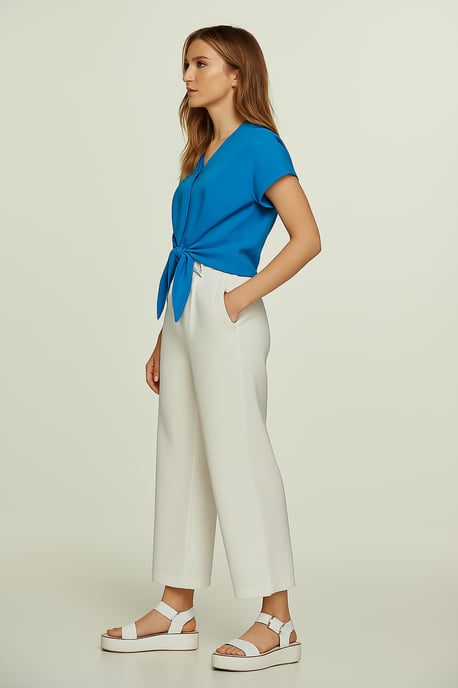 Blusa con lazo en azul celeste – 100% Voile de viscosa - Image 3