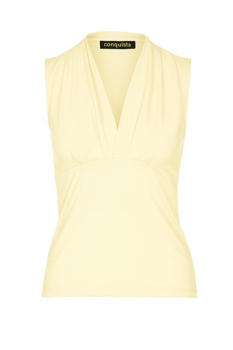 Top De Jersey Sin Mangas Con Cuello En V Color Crema – Tejido De Mezcla De Algodón Elástico - Image 1