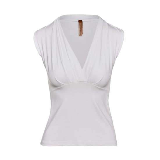 Top de punto blanco sin mangas con cuello en V – Tejido elástico en mezcla de algodón - Image 1