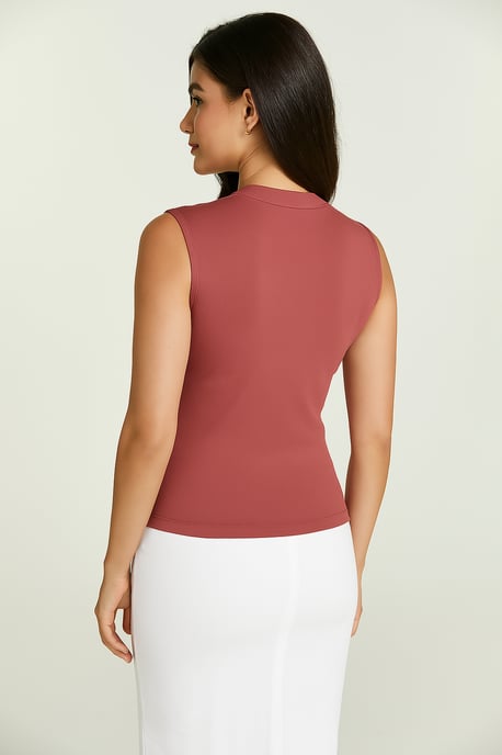 Top ajustado sin mangas con cuello en V Dusty Rose - Tejido suave de mezcla de viscosa - Image 4