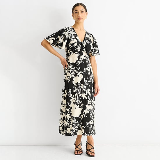 Mono Ruffle V Neck Viscose Midi Dress - Image 3