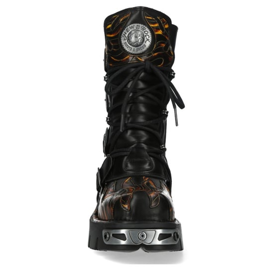 Botas góticas de media caña New Rock M-591-C58 de cuero negro flameado metalizado - Image 5
