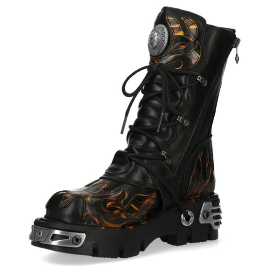 Botas góticas de media caña New Rock M-591-C58 de cuero negro flameado metalizado - Image 6