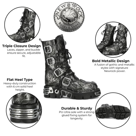 Botas góticas de cuero metalizado negro de acero de media caña New Rock M-591-C63 - Image 2