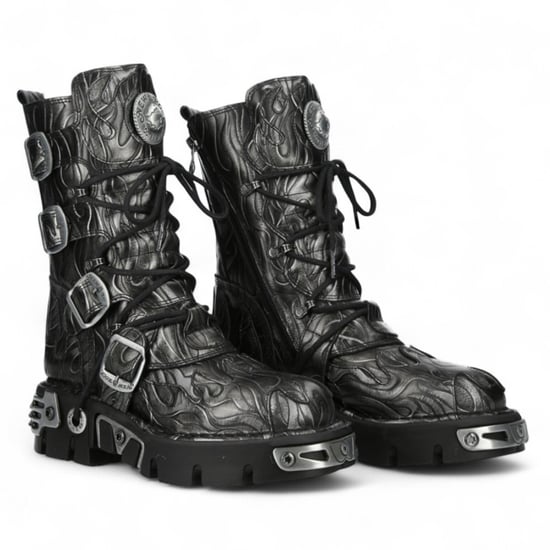 Botas góticas de cuero metalizado negro de acero de media caña New Rock M-591-C63 - Image 3