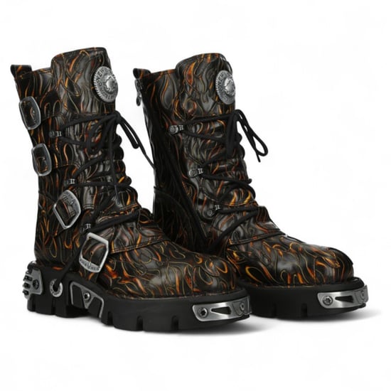 Botas góticas de media caña New Rock M-591-C62 de cuero negro flameado metalizado - Image 3