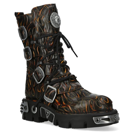 Botas góticas de media caña New Rock M-591-C62 de cuero negro flameado metalizado - Image 4