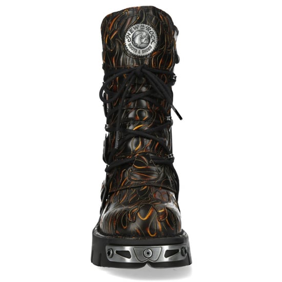 Botas góticas de media caña New Rock M-591-C62 de cuero negro flameado metalizado - Image 5