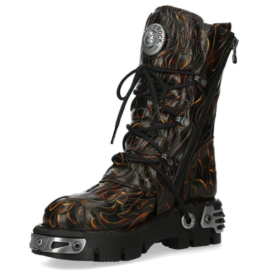 Botas góticas de media caña New Rock M-591-C62 de cuero negro flameado metalizado - Image 6