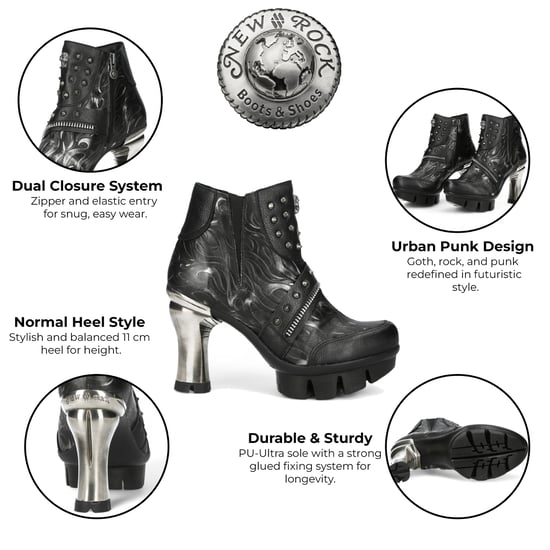 Botines de piel estilo punk gótico con tacón NEOPUNK001-C19 de New Rock para mujer - Image 2