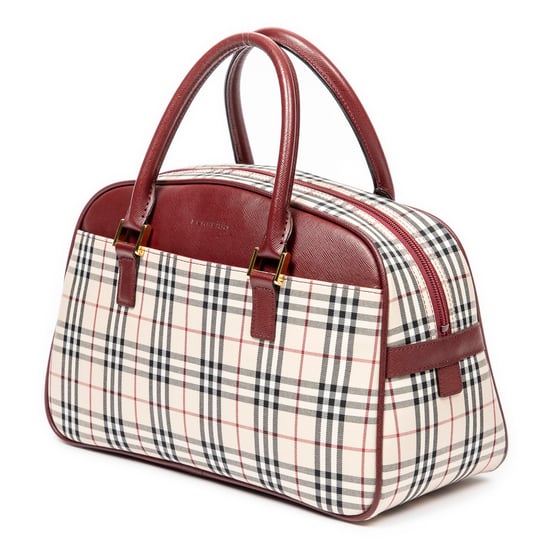 Burberry Front Pocket Boston  en Beige/Burdeos Lienzo - Image 2