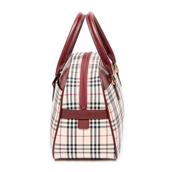 Burberry Front Pocket Boston  en Beige/Burdeos Lienzo - Image 3
