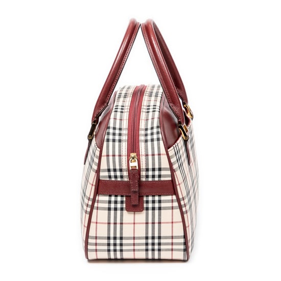 Burberry Front Pocket Boston  en Beige/Burdeos Lienzo - Image 4