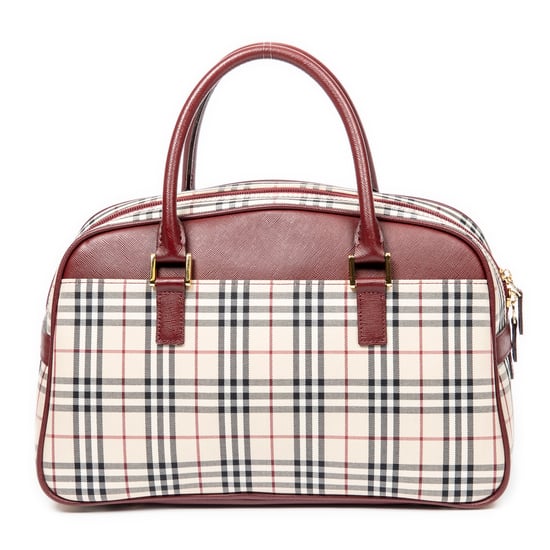 Burberry Front Pocket Boston  en Beige/Burdeos Lienzo - Image 5