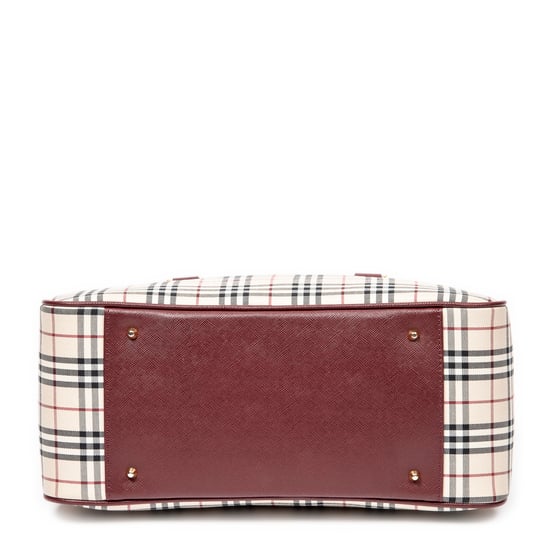 Burberry Front Pocket Boston  en Beige/Burdeos Lienzo - Image 6