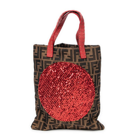 Fendi Sequins Flat Tote en Rojo/Caqui/Negro Lienzo - Image 1