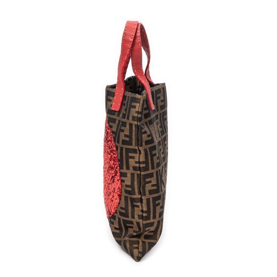 Fendi Sequins Flat Tote en Rojo/Caqui/Negro Lienzo - Image 3