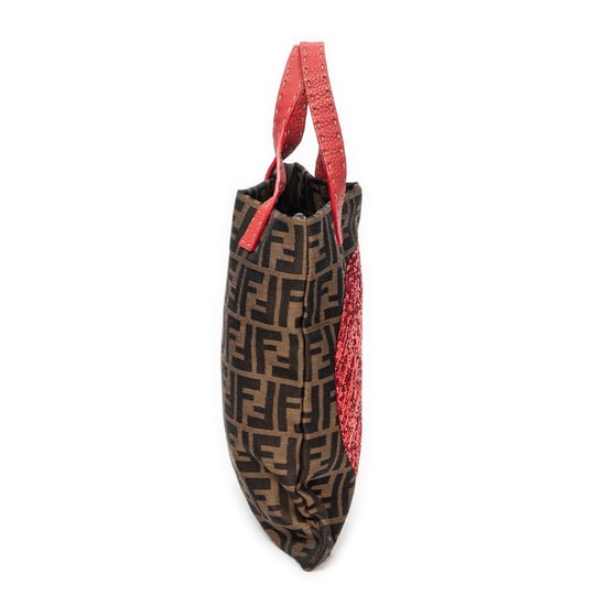 Fendi Sequins Flat Tote en Rojo/Caqui/Negro Lienzo - Image 4