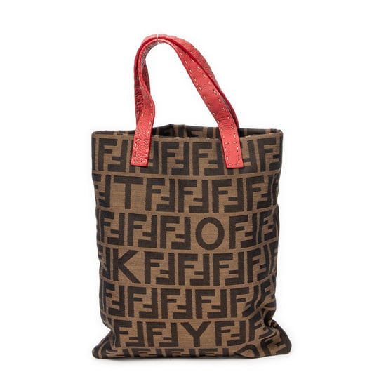 Fendi Sequins Flat Tote en Rojo/Caqui/Negro Lienzo - Image 5