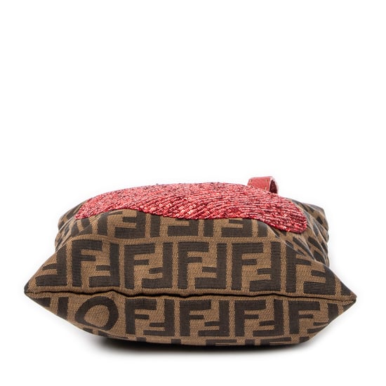 Fendi Sequins Flat Tote en Rojo/Caqui/Negro Lienzo - Image 6