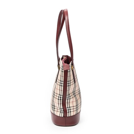 Burberry Small Bucket Zip Tote  en Beige/Burdeos Lienzo - Image 3