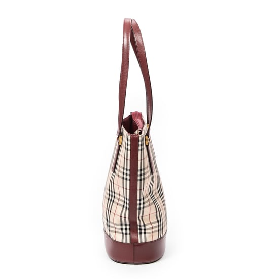 Burberry Small Bucket Zip Tote  en Beige/Burdeos Lienzo - Image 4