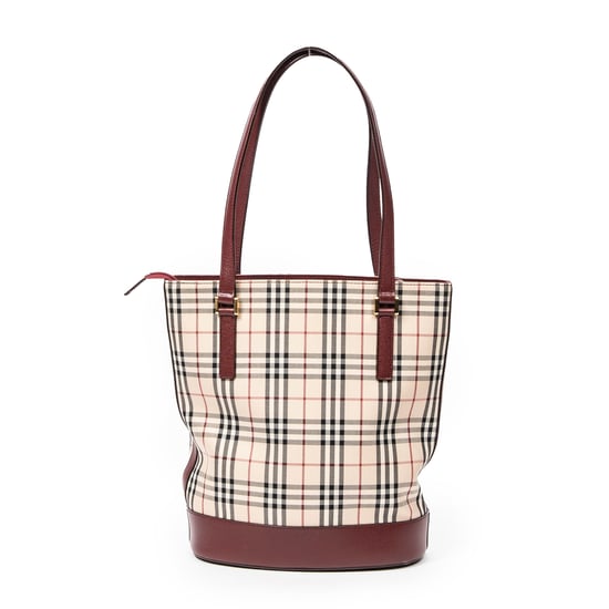 Burberry Small Bucket Zip Tote  en Beige/Burdeos Lienzo - Image 5