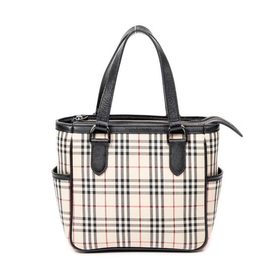 Burberry Side Pocket Zip Tote en Beige/Negro Lienzo - Image 1