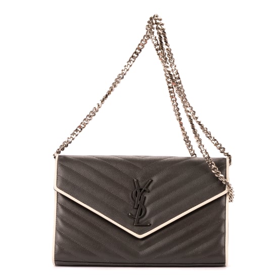 Yves Saint Laurent Cassandre Enveloppe Chain Wallet en Gris/Blanco Piel de becerro - Image 1