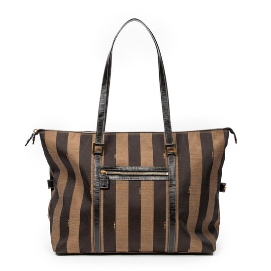 Fendi Large Pequin Zip Tote en Bronceado/Negro Lienzo - Image 1