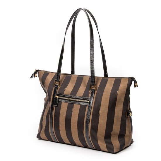 Fendi Large Pequin Zip Tote en Bronceado/Negro Lienzo - Image 2
