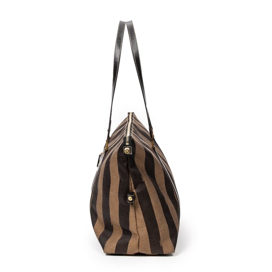 Fendi Large Pequin Zip Tote en Bronceado/Negro Lienzo - Image 3